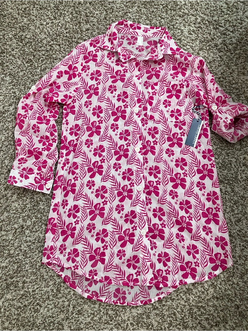 Women's Pink Floral Button-Front Swim Coverup - Unbranded
